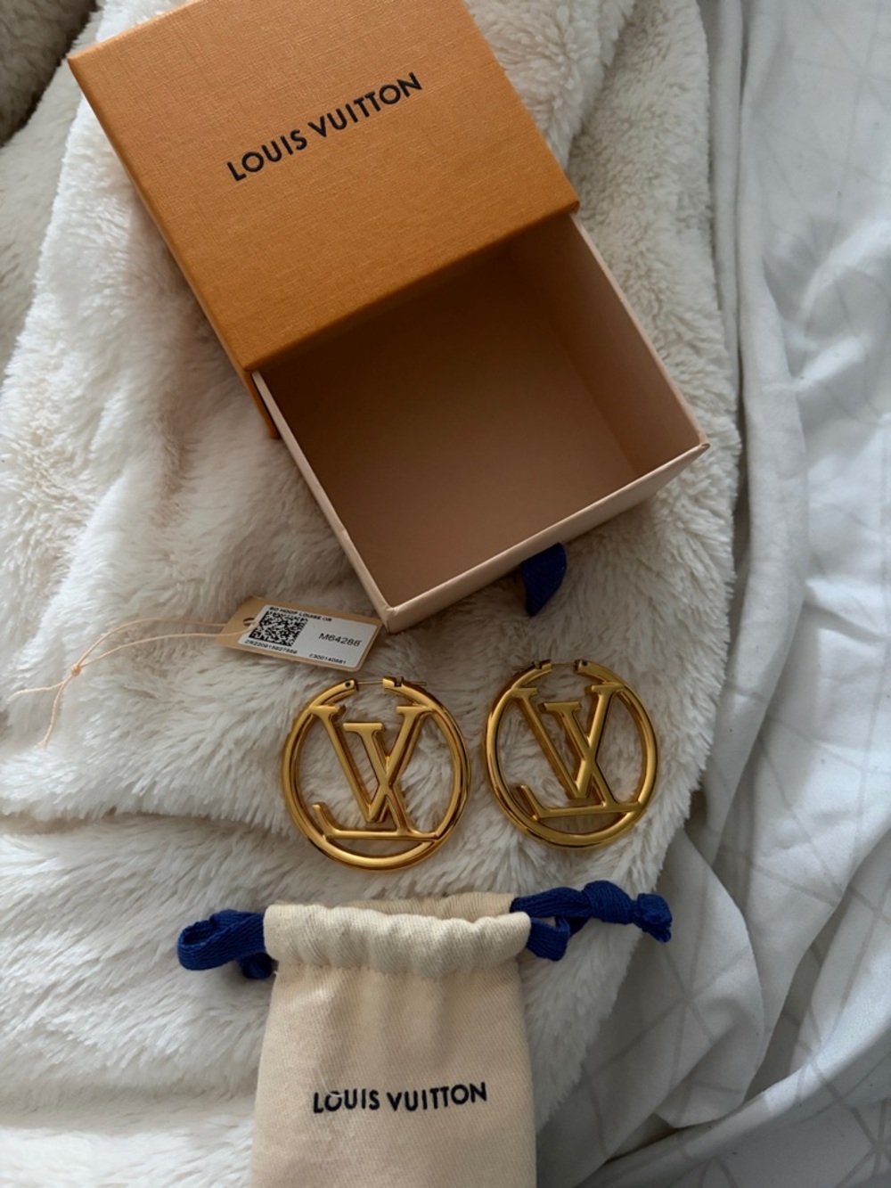 Louis Vuitton Gold LV Circle Logo Hoop Earrings